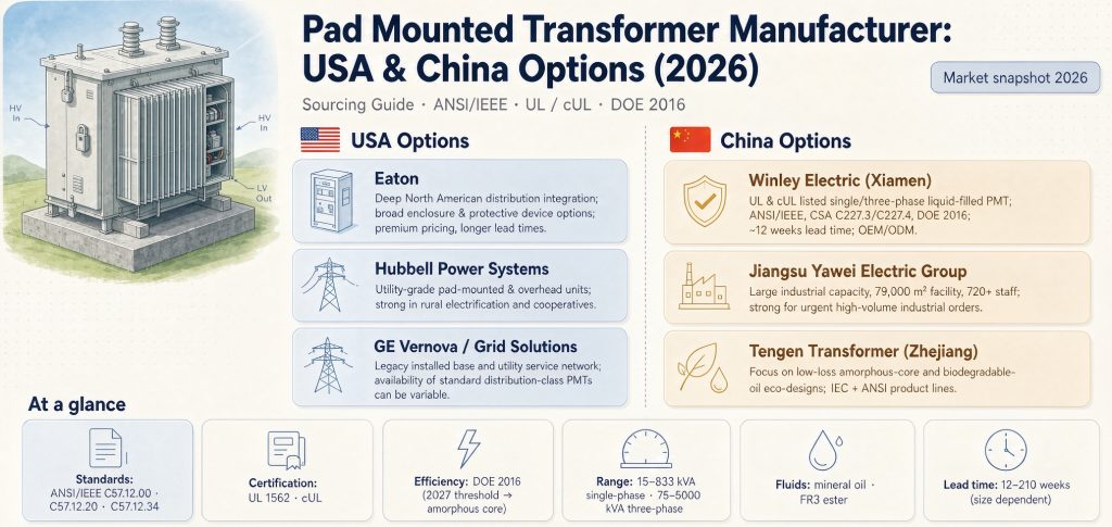 Pad Mounted Transformer Manufacturer: USA & China Options (2026)