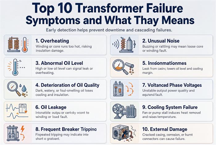 Top 10 Transformer Failure Symptoms and What They Mean